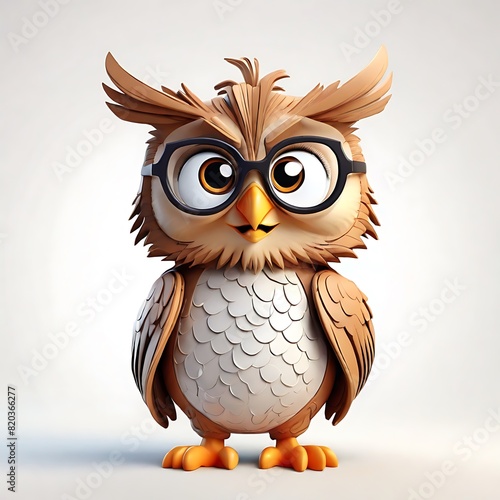 3D render Cheerfu Owl with Big Eyes and Glasses