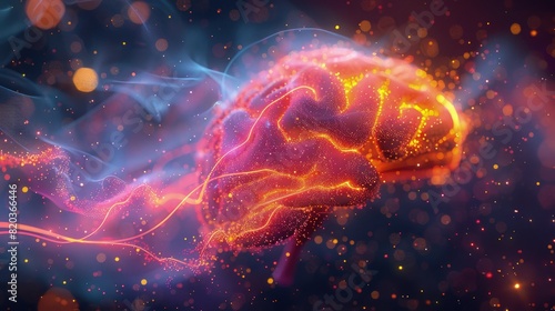 A stunning 3D brain render gleaming, featuring a futuristic theme with vibrant hues and intricate neural pathways photo