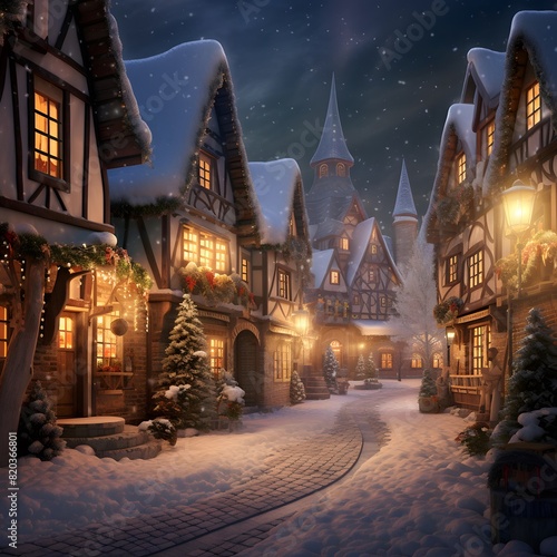 Winter night in the city. Christmas and New Year holidays concept. Illustration.