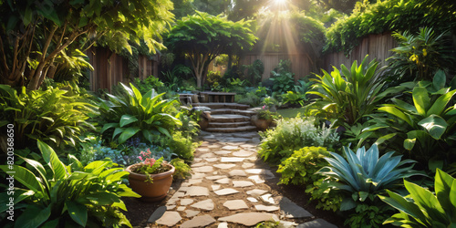 tropical garden with palms