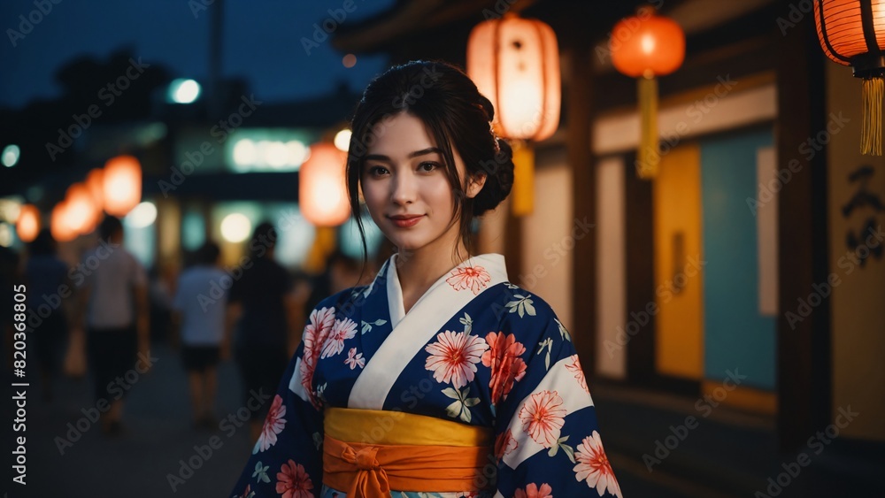 Traditional Japanese Obon Festival Lanterns and Decorations at Night Traditional Japanese Obon Festival Lanterns and Decorations at Night