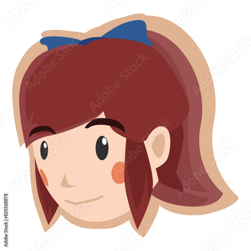 Cute cartoon girl face vector with cream shadow. Logo face on isolated white background. Vector or Illustration.