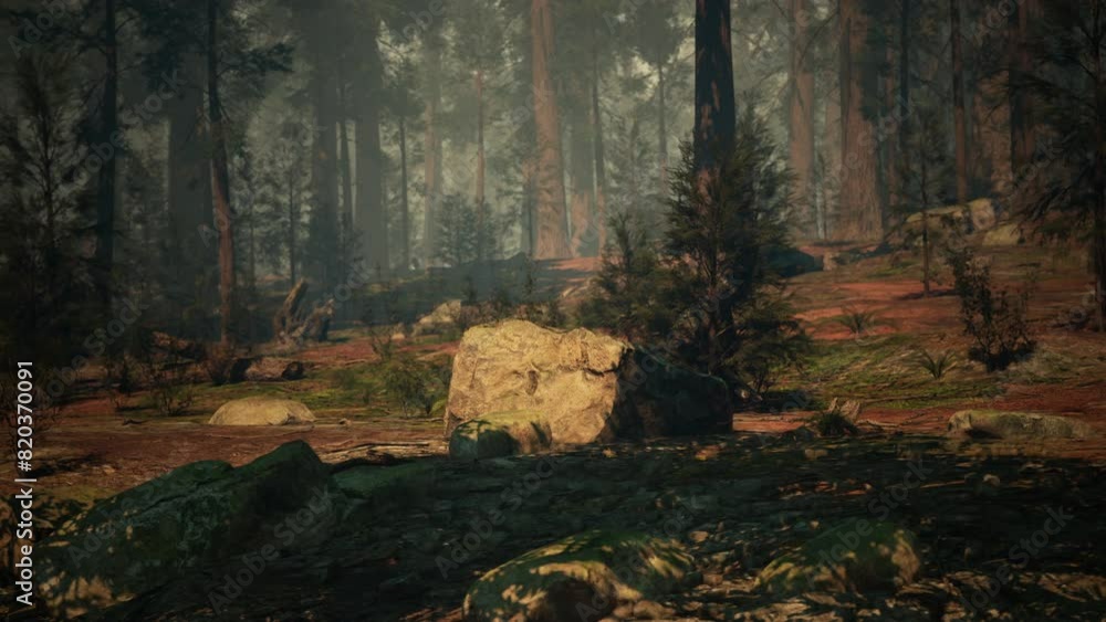 Immerse yourself in the tranquility of a sequoia forest, abundant with towering trees and rugged rocks. Immerse yourself in the tranquility of a sequoia forest, abundant with towering trees and rugged rocks.