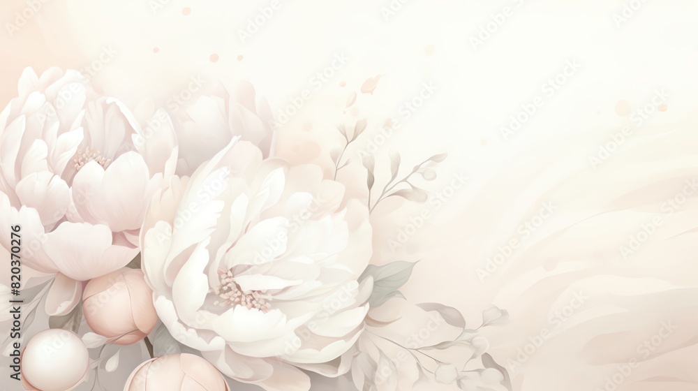 White rose and pearls on a beige background. White rose and pearls on a beige background.