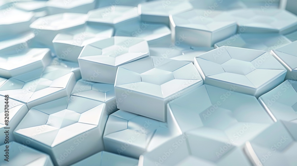 Abstract geometric background with blue and white 3D hexagons at different heights Abstract geometric background with blue and white 3D hexagons at different heights
