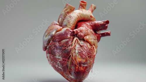 Human heart anatomy medical illustration on gray background for science and healthcare concepts