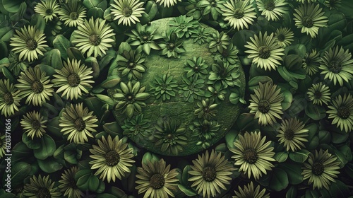 Round Surface Patch Covered In Green Flowers  High Quality