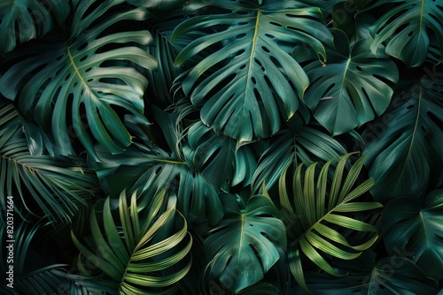 Wallpaper Mural Luxurious dark green palm leaves background. Torontodigital.ca