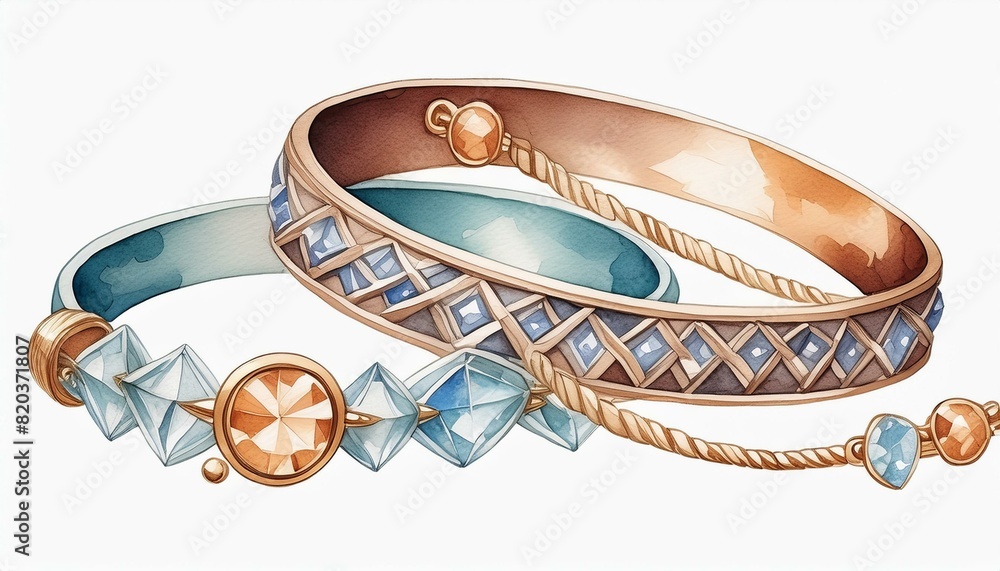 Jewelry thread or string with crystals, beads and gold rings isolated ...