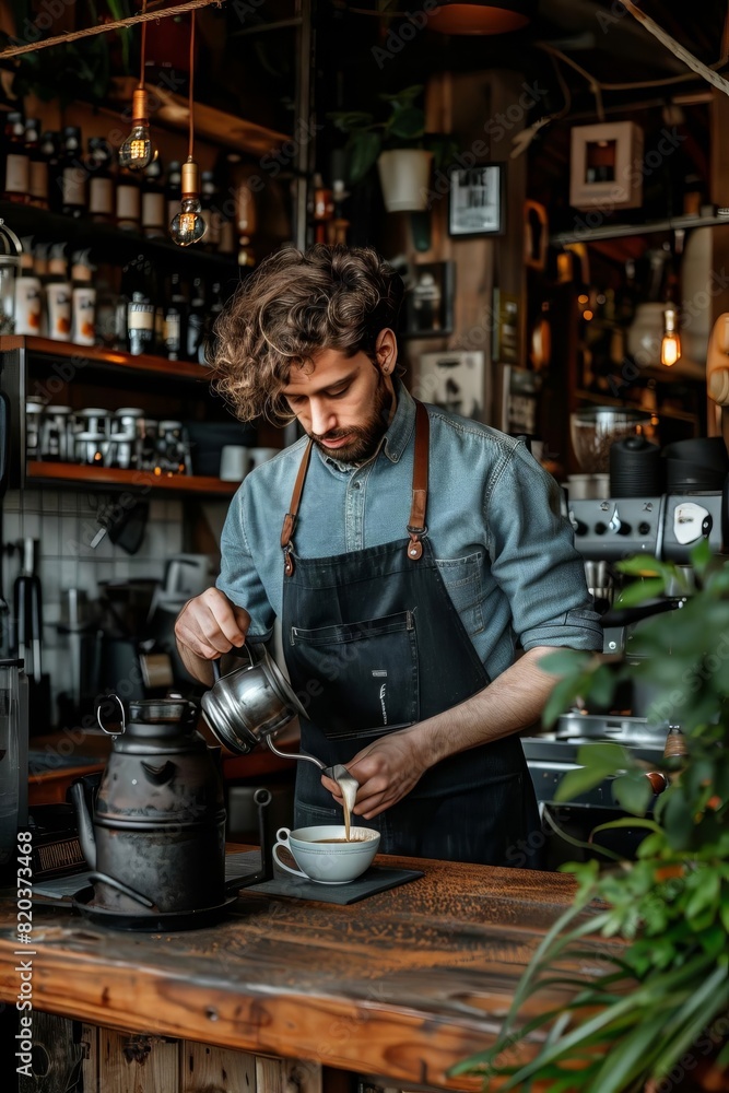 Craft an image of a barista preparing a cappuccino Craft an image of a barista preparing a cappuccino