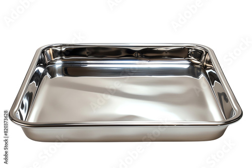 A rectangular metal baking dish isolated on a transparent background