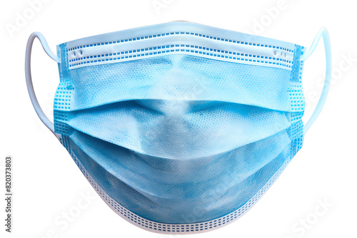 Blue medical face mask isolated on transparent background.