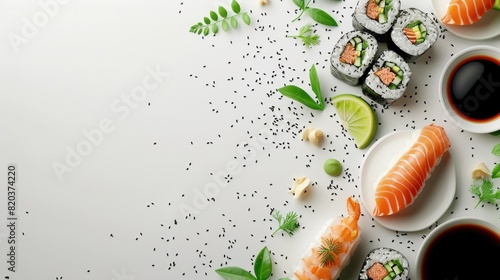 Exquisite D Rendering of Sushi and Sashimi Arrangement Showcasing Japanese Cuisine Mastery