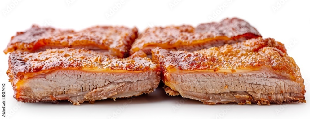 A closeup of a plate of delicious barbecued pork ribs. The ribs are cooked to perfection. The meat is juicy and tender, and the sauce is tangy and flavorful. A closeup of a plate of delicious barbecued pork ribs. The ribs are cooked to perfection. The meat is juicy and tender, and the sauce is tangy and flavorful.