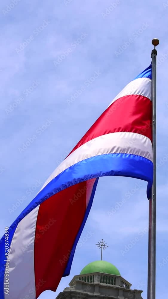 Costa Rica Flag proudly waving in San Jose. Large Costa Rica flag is ...