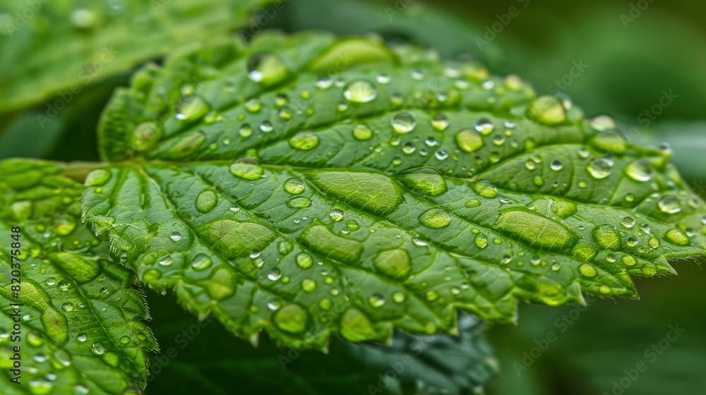 Macro Image Of Water Droplets On A Furled Leaf, Capturing The Delicate And Fresh Beauty, High Quality