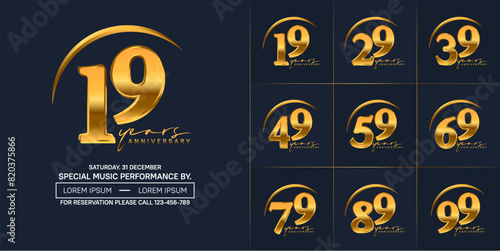 anniversary logotype set vector, golden color with swoosh for special day celebration © CRIMSONRED
