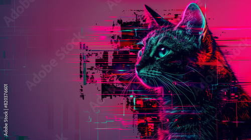 portrait of a cat with glitch effect