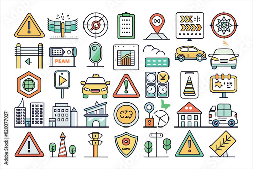  Road flat icon set. Solid icon collection, Editable stroke. Vector illustration.