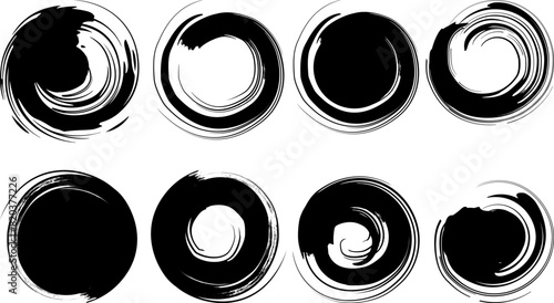 Set of grunge round shapes. Black circle brush stroke. Paint brush stamp collection isolated on white background