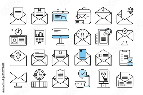 mailing flat icon set collection. Solid icon collection, Editable stroke. Vector illustration.