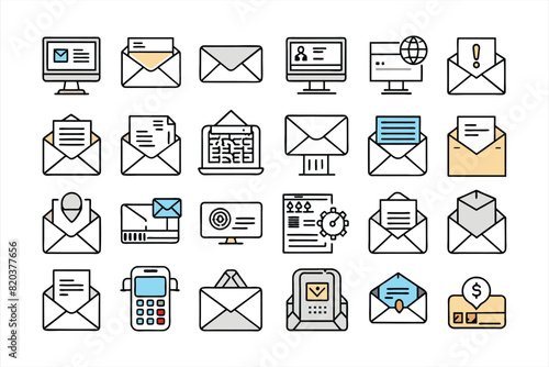 mailing flat icon set. Solid icon collection, Editable stroke. Vector illustration.