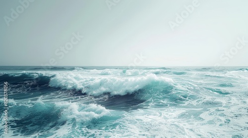 the concept of World Ocean Day. Beautiful nature landscape. World Water Day. A vast ocean with waves, turquoise water, and a clear sky in the distance. 