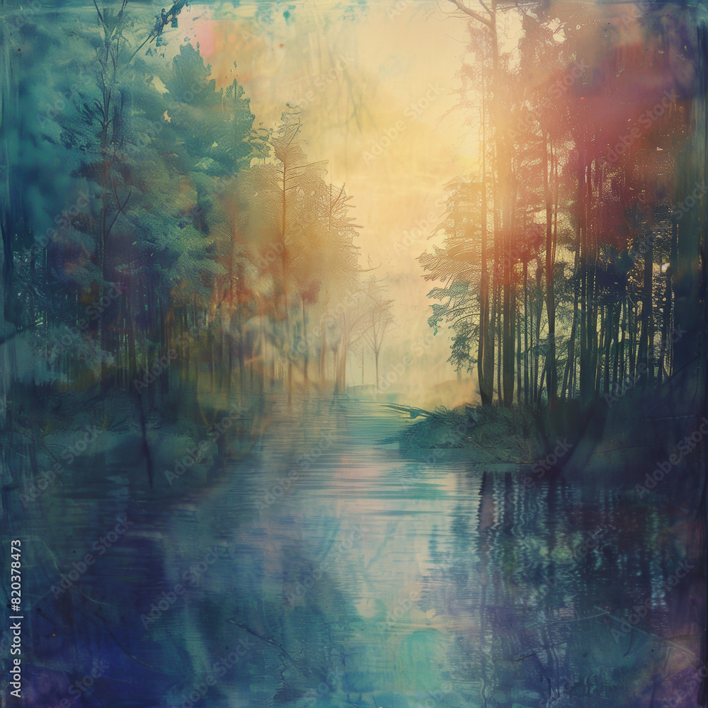 A forest with a river running through it A forest with a river running through it
