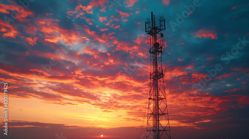 Wallpaper Mural Communication tower against the background of the sunset sky. Communication concept. Torontodigital.ca