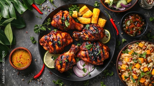Savor the Tropical Flavors of D Rendered Caribbean Jerk Chicken and Vibrant Sides