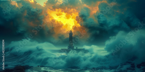 Lighthouse in a heavy storm photo