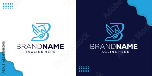 Creative Pegasus Letter B Logo, Use Negative Space on the Letter B to Create a Pegasus, Simple, Smart and Modern logo design, Design Inspiration, Illustration, Vector