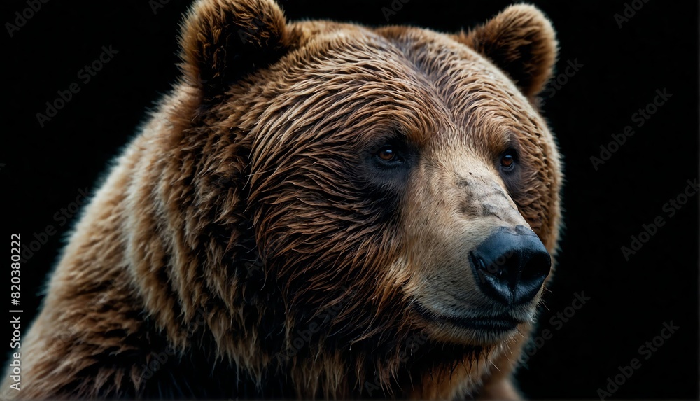 bear close up portrait on plain black background from Generative AI bear close up portrait on plain black background from Generative AI