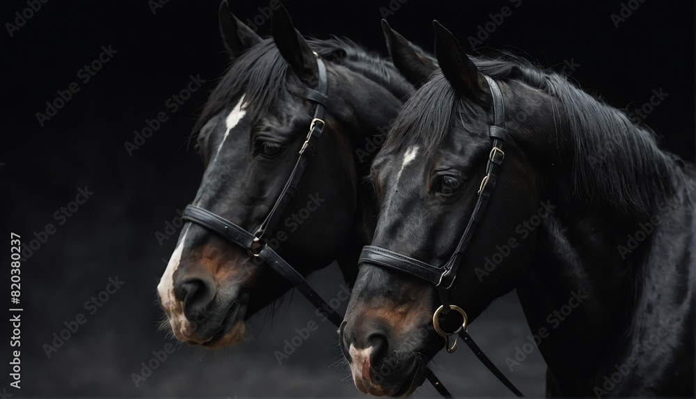 Naklejka premium black horse close up portrait on plain black background from Generative AI