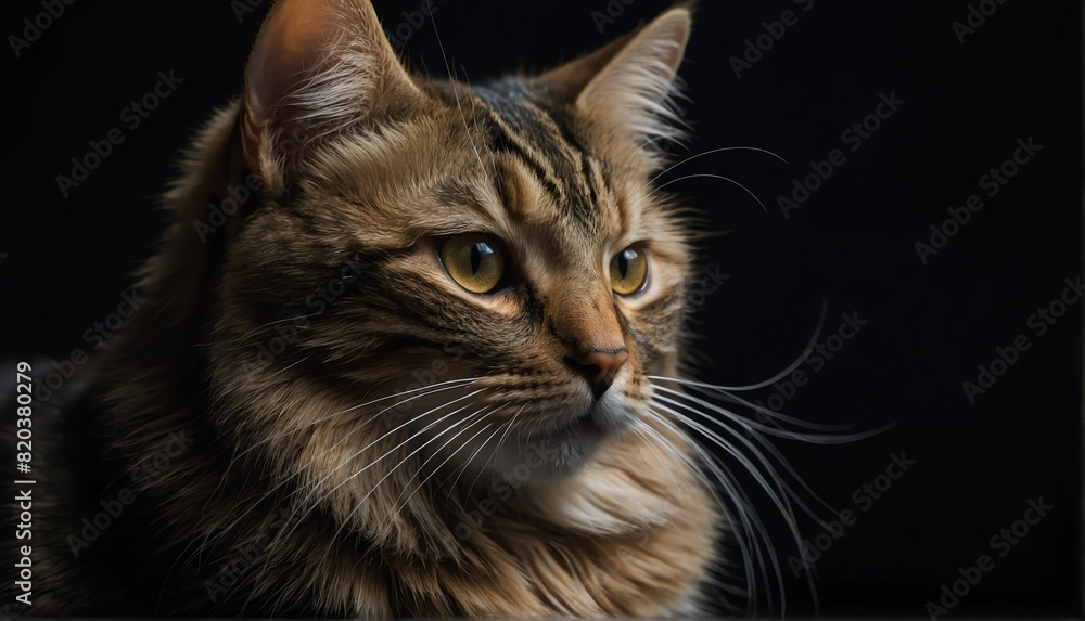 cat close up portrait on plain black background from Generative AI