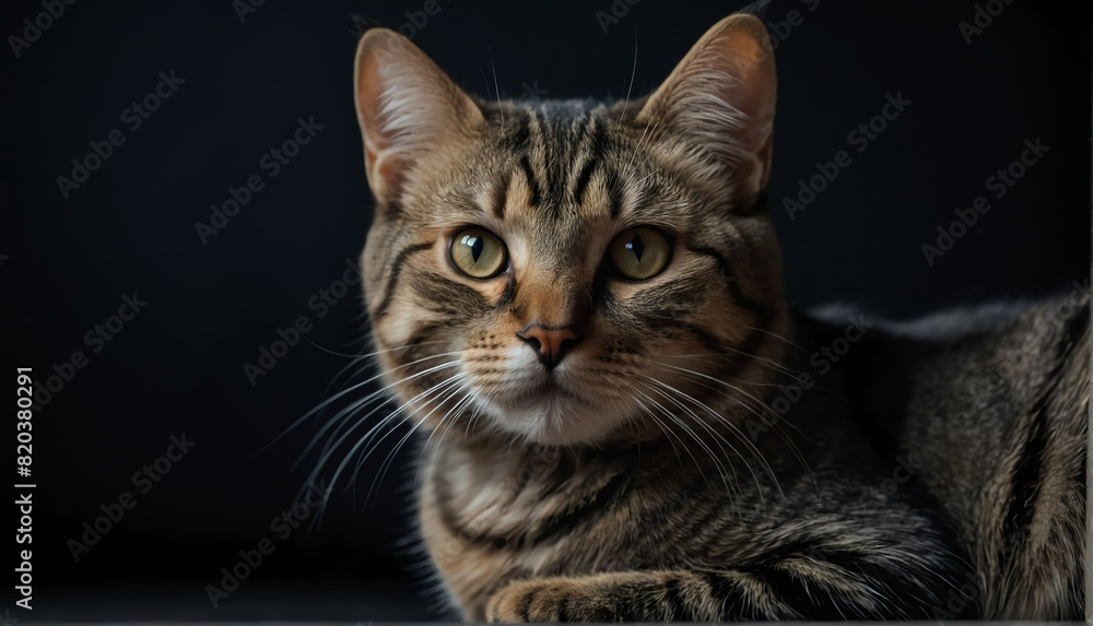 cat close up portrait on plain black background from Generative AI cat close up portrait on plain black background from Generative AI