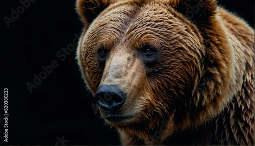 bear close up portrait on plain black background from Generative AI