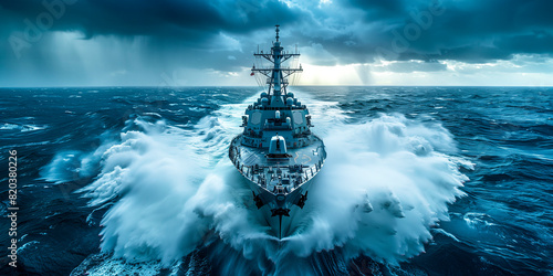 Modern battleship on stormy seas
 photo