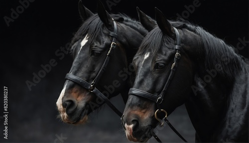 black horse close up portrait on plain black background from Generative AI