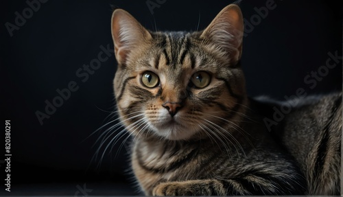 cat close up portrait on plain black background from Generative AI © Arceli