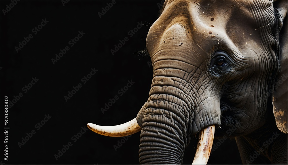 Fototapeta premium elephant close up portrait on plain black background from Generative AI