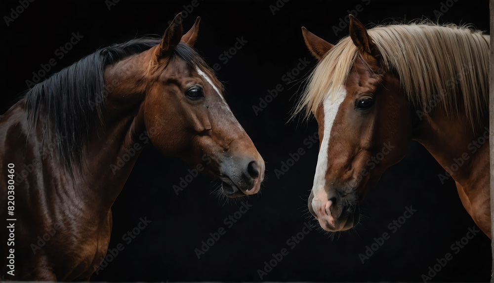 Fototapeta premium horse close up portrait on plain black background from Generative AI