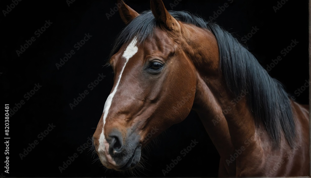 Naklejka premium horse close up portrait on plain black background from Generative AI