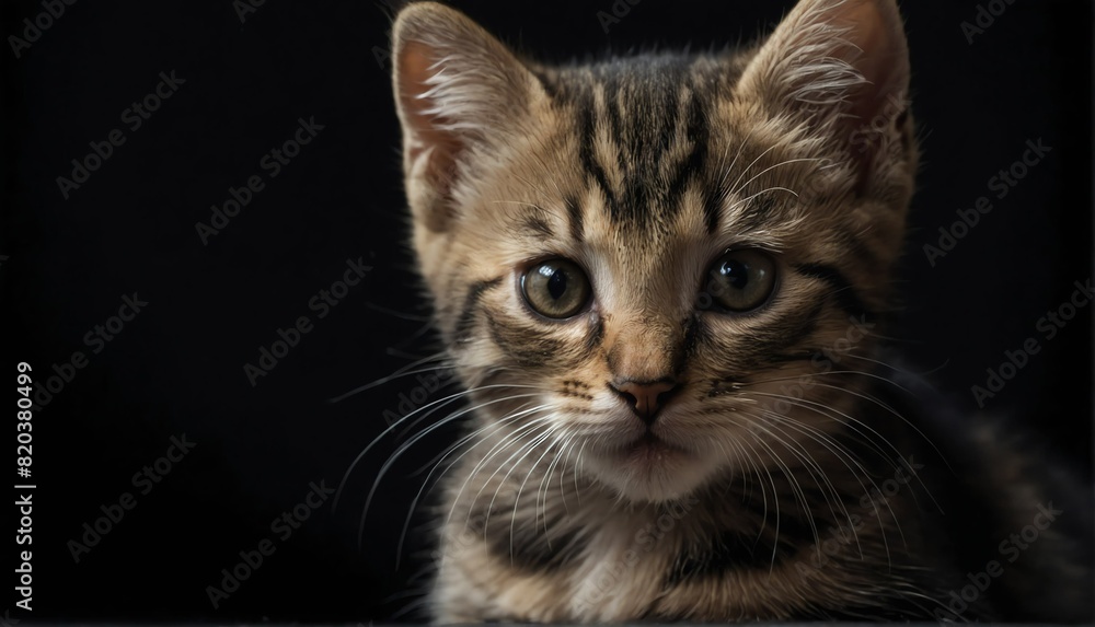 kitten close up portrait on plain black background from Generative AI kitten close up portrait on plain black background from Generative AI