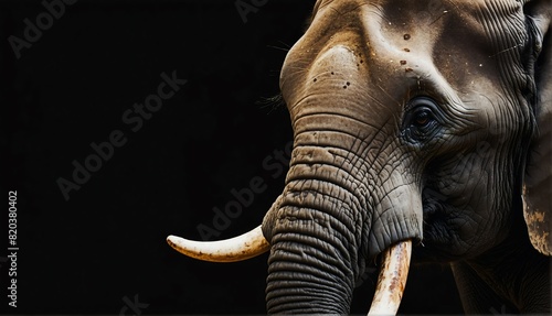 elephant close up portrait on plain black background from Generative AI
