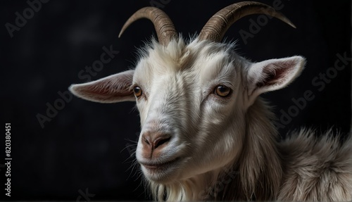 goat close up portrait on plain black background from Generative AI