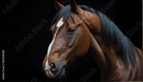 horse close up portrait on plain black background from Generative AI © Arceli