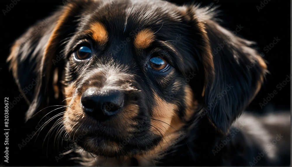 puppy close up portrait on plain black background from Generative AI puppy close up portrait on plain black background from Generative AI