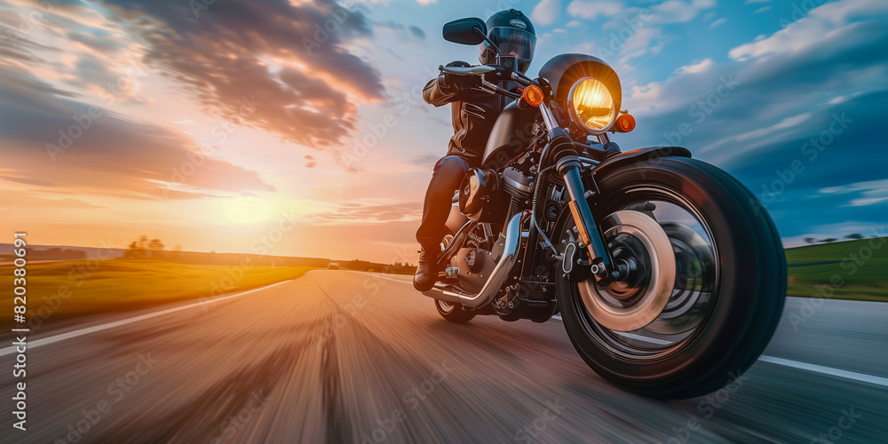 Naklejka premium Motorcycle ride at sunset