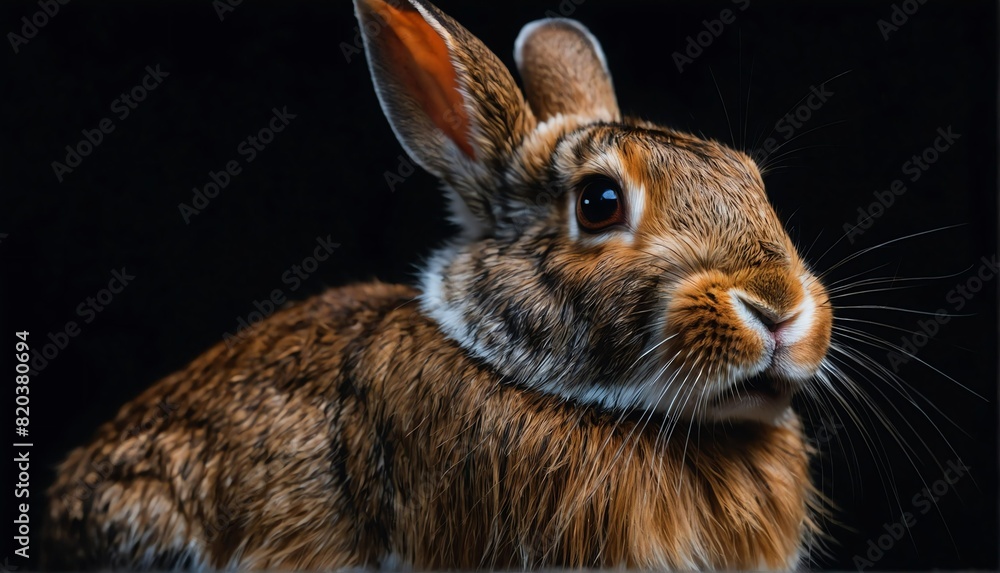 rabbit close up portrait on plain black background from Generative AI rabbit close up portrait on plain black background from Generative AI